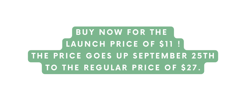 Buy now for the launch price of 11 The price goes up September 25th to the regular price of 27